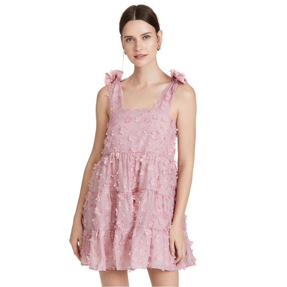 Sister Jane Ramble Blossom Mini Dress in Pink Floral Appliqué Size Large